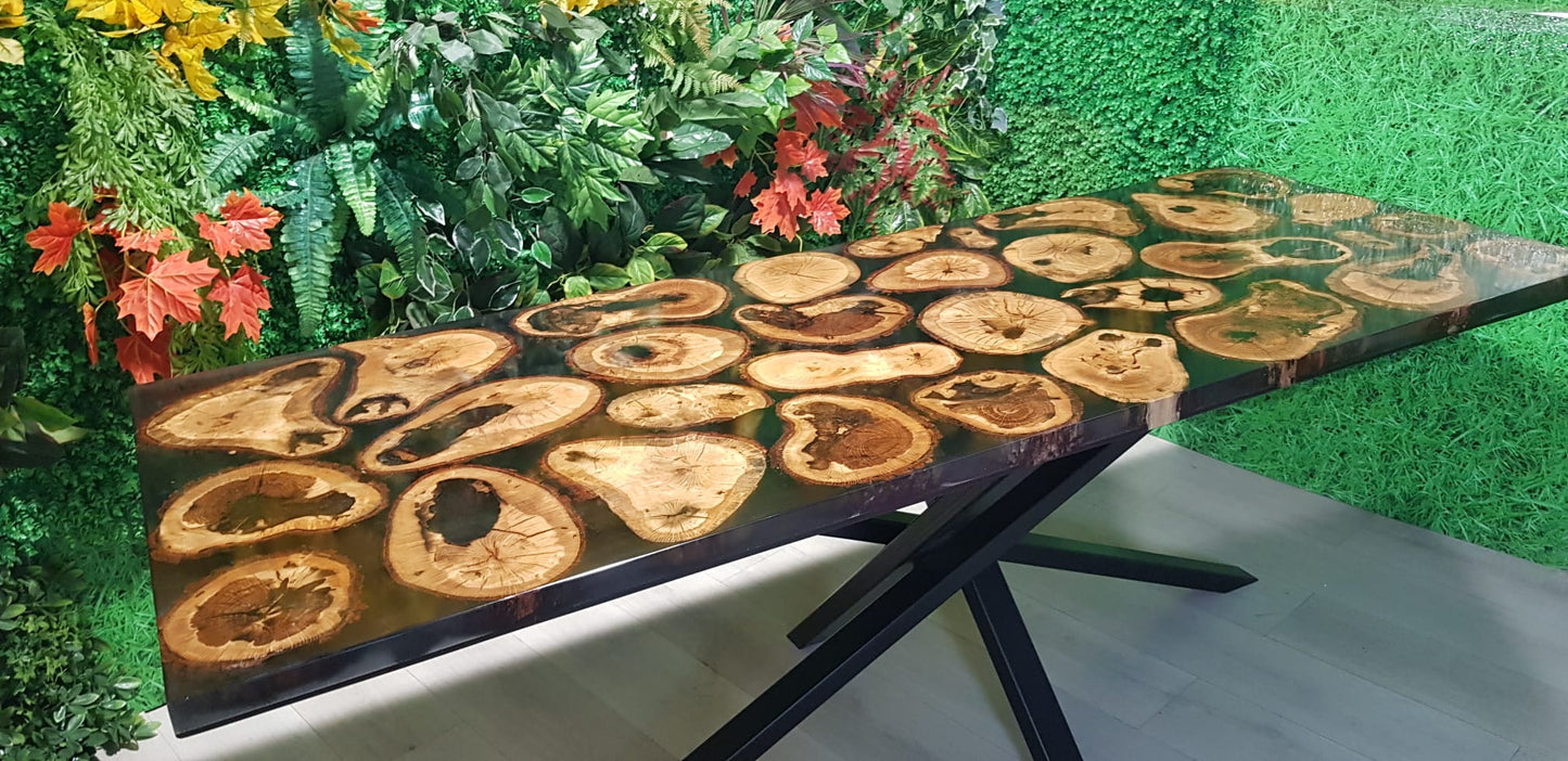 Уникална маса от дъбово дърво и прозрачна епоксидна смола - PMD 058